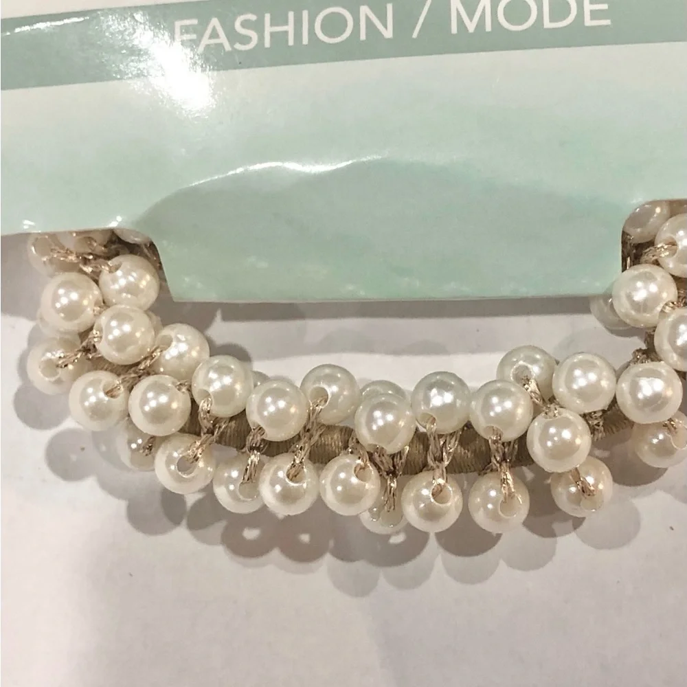 2pack faux pearl adorned elastic hair‎ band scrunchies new
